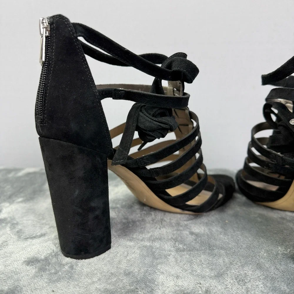Sam Edelman YARINA Black Suede Strappy Gladiator Block‎ Heel Sandals US 9.5M